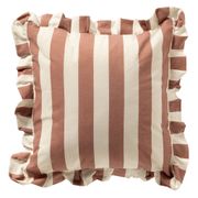 Coussin carré en tissu rayé vieux rose et écru 45x45cm - Bella
