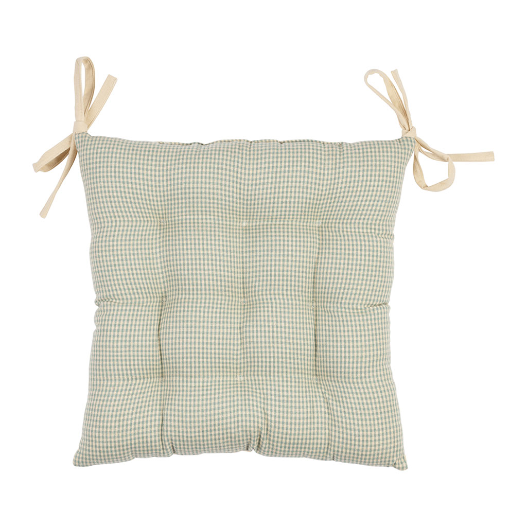 Galette de chaise en coton vichy sauge 40x40cm - Campagne