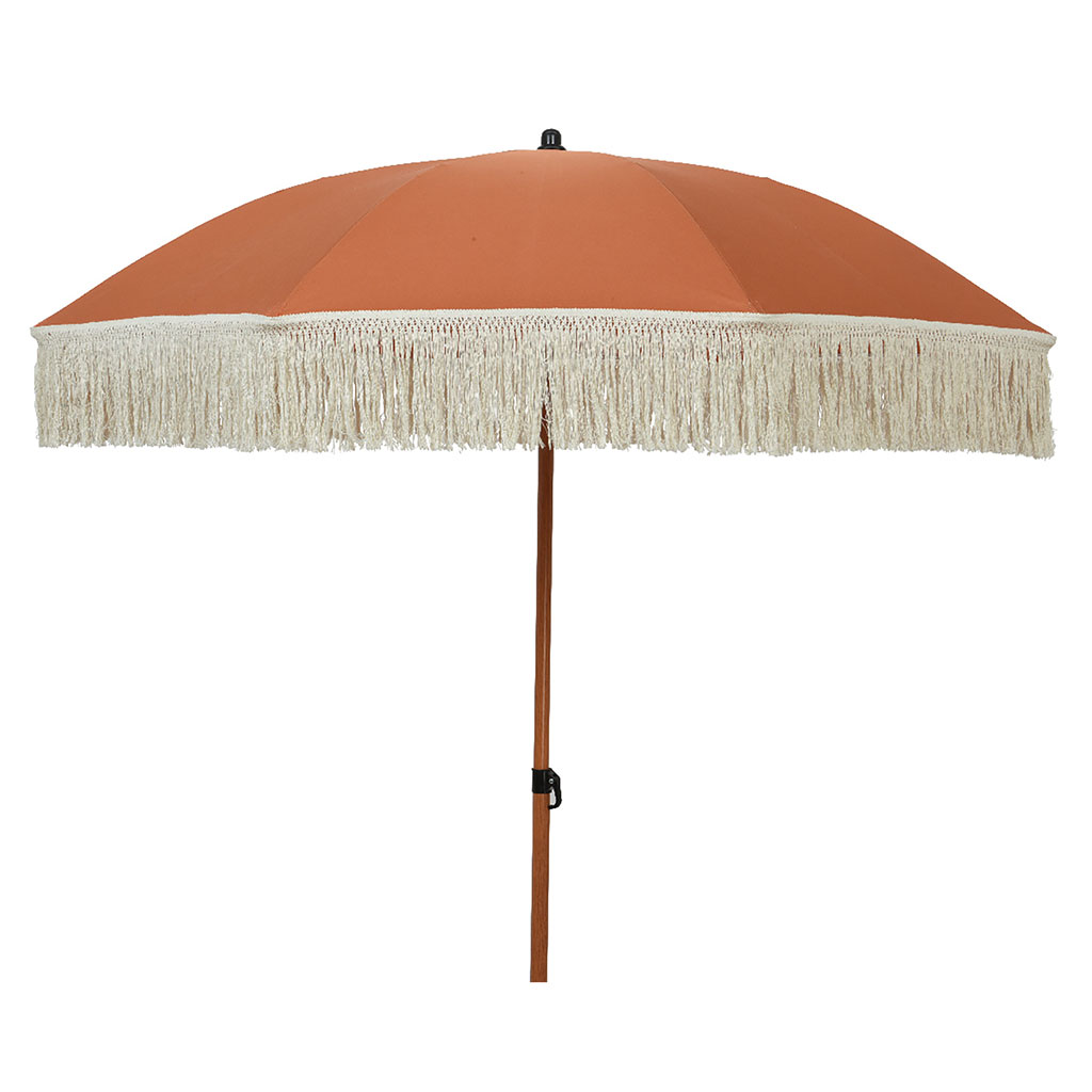 Parasol terracotta avec frange en coton beige d200xh210cm