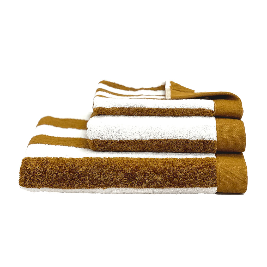 Serviette de toilette en coton rayé blanc et gold 50x100cm - Santorini